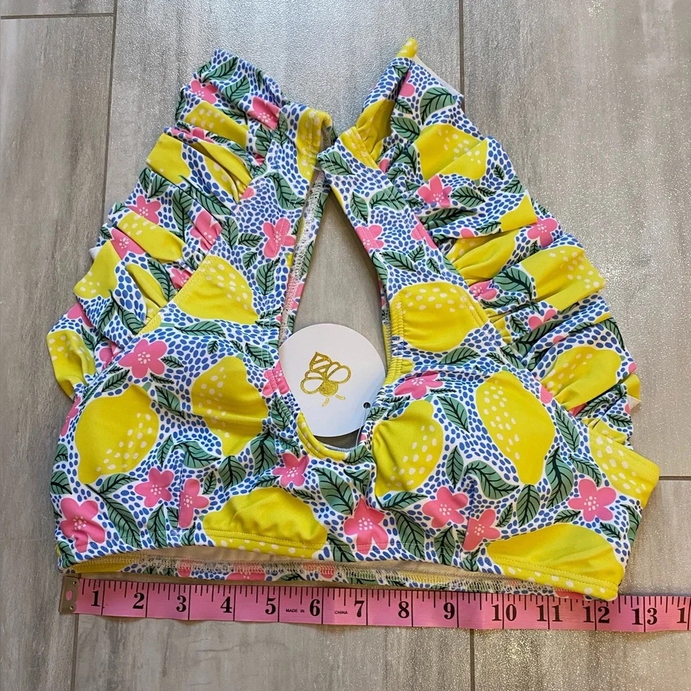NWT Sugar Bee Colorful Lemon Floral Print Flutter 2-Piece Bikini, women’s S